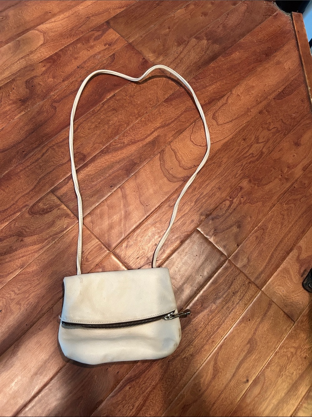 GG Boss Off-White Genuine Leather Fold Over Crossbody Bag